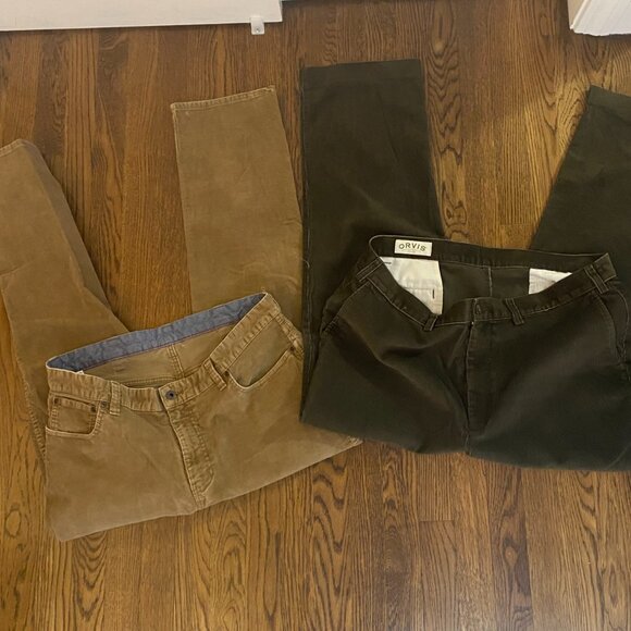 (2) L.L. Bean corduroy pants standard fit; ORVIS corduroy pants brown 38 X30 men - Picture 1 of 9